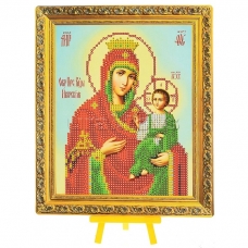 Алмазная мозаика с мольбертом  ИВЕРСКАЯ ИКОНА БОЖИЕЙ МАТЕРИ,21х25 см, 1 дизайн, частичная выкладка,  ОПП упаковка.