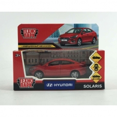 Машина металл HYUNDAI SOLARIS длина 12 см, двер, багаж, инерц, красный, кор. Технопарк в кор.2*36шт
