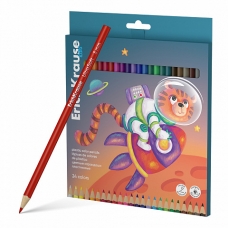 Цветные карандаши пластиковые ErichKrause Kids Space Animals трехгранные, грифель 3 мм, 24 цвета (в коробке с европодвесом 24 шт)