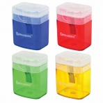 Точилка BRAUBERG /OfficeBox/, с контейнером и крышкой, прямоугольная, в упаковке с подвесом, ассорти, 222494