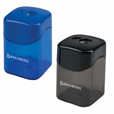 Точилка BRAUBERG /Win/, 2 отверстия для чернографитных карандашей (в том числе утолщенных), с большим контейнером, с крышкой, ассорти,222495