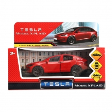 Машина металл tesla model x plaid 12 см, двери, красн, кор. Технопарк в кор.2*36шт