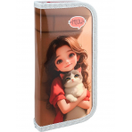 ТМ /Profit/ Пенал 1-секц, средний ДЕВОЧКА С КОТЁНКОМ НА РУКАХ (ПН-8089) 190х90, ламинированный карт