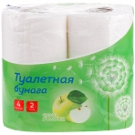 Бумага туалетная OfficeClean 2-слойная, 4шт., тиснение, белая, яблоко 300439