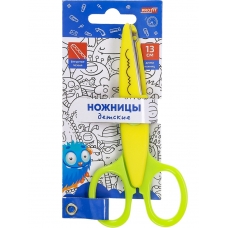 TM /Profit/ Ножницы детские, жёлто-зелёные. МОНСТРИКИ 13 см (НЖ-1154) с фигур.лезв,в к/б, кр 12/480