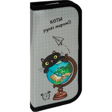 ТМ /Profit/ Пенал 1-секц, средний КОТИК НА ГЛОБУСЕ (ПН-1723) 190х90, ламинированный картон