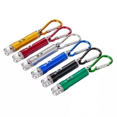 ЧИНГИСХАН Фонарик-брелок на карабине 1 LED + УФ + лазер, 3xLR44, алюминий, 6,6х1,2 см
