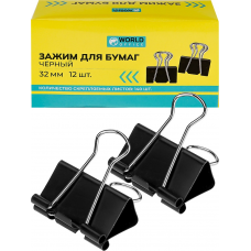 TM /WorldOffice/ Зажим для бумаг ЧЕРНЫЙ, 32мм, (набор 12шт) в карт. коробке, ЗК-9284