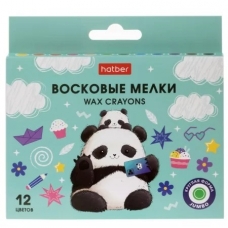 Мелки восковые 12 цв.-Плюшевые панды- круглый корпус диаметр 11мм JUMBO в карт. короб. с европодвесом