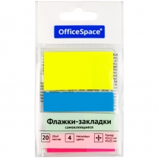 Флажки-закладки OfficeSpace, 45*12мм* 3цв.,+ 45*25мм* 1цв., по 20л., неоновые цвета, европодвес