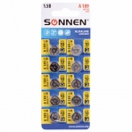 Батарейка алкалиновая /таблетка/ 1 шт., SONNEN Alkaline, 189A (G10, LR54), блистер, отрывной блок, 455602