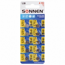 Батарейка алкалиновая /таблетка/ 1 шт., SONNEN Alkaline, 192A (G3, LR41), блистер, отрывной блок, 455603