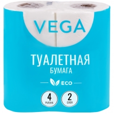 Бумага туалетная Vega  2-слойная, 4шт., эко, 15м, тиснение, белая 315616