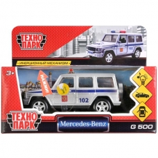 Машина металл свет-звук MERCEDES-BENZ G-CLASS ПОЛИЦИЯ 12 см, двер, баг, кор. Технопарк в кор.2*36шт
