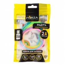 FORZA Кабель для зарядки Micro USB, Радуга, 1м, 2А, стикеры в комплекте