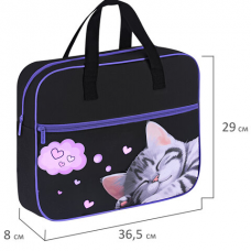 Папка на молнии с ручками BRAUBERG А4, 1 отделение, карман на молнии, 80 мм, /Sleeping kitten/, 273309