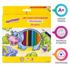 Карандаши цветные СУПЕРМЯГКИЕ ЮНЛАНДИЯ /ТРОПИКИ/, 24 цвета, трехгранные, с РАСКРАСКОЙ, 181649