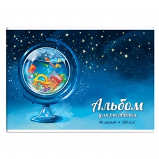 Альбом для рисования 40 л, арт. 60380 ГЛОБУС /А4 (285х200 мм), блок - белый офсет 100 г/м², обложка - полноцветная печать, конгрев/выборочный УФ-лак, клеевое скрепление с откидной крышкой/