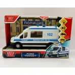 Машина пластик свет-звук FORD TRANSIT ПОЛИЦИЯ 16 см, двери, 3 кнопки, кор. Технопарк в кор.2*36шт