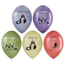Воздушные шары, 10шт., М12/30см, MESHU /Birthday cat/, пастель, ассорти MS_63396 (10702070/261224/5192994/2, Китайская Народная Республика)