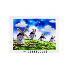 Н-р для вышив. бисером 19x25 см (частичн.заполн.,канва с рис) Пейзаж с мельницами (Арт. AS001)