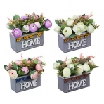 LADECOR Цветочная композиция в деревянном кашпо, HOME, 4 цвета, 13х15 см (10702070/240821/0265139/5, Китай)