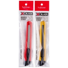 Нож Канцелярский Hatber X-BLADE 9мм PUSH-LOCK в пакете с европодвесом