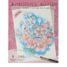 Раскраска ЖИВОПИСЬ ВОДОЙ.АКВАРЕЛЬ. ЦВЕТЫ(Р-7095) 270х330,8л,блок-аквар.бум.200г,4+0,папка-ц.к,4+4