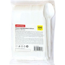 Ложки одноразовые чайные OfficeClean, эконом, ПС, белые, 12,5см, уп. 100шт. 246840