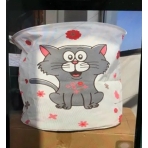 Корзина для игрушек Кот, ткань хлопок/лён, водонепронец, диаметр 40см, высота 50см, в пакете