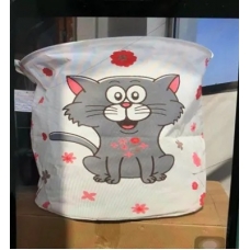 Корзина для игрушек Кот, ткань хлопок/лён, водонепронец, диаметр 40см, высота 50см, в пакете