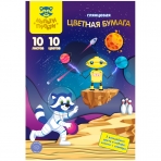 Цветная бумага офсетная А4, Мульти-Пульти, 10л., 10цв., в папке, /Енот в космосе. Волшебная/ БЦо10-10_31586