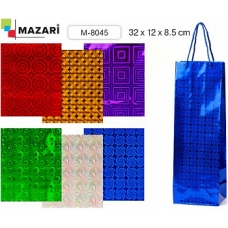 Пакет подарочный бумажный ПОД БУТЫЛКУ,  ГОЛОГРАФИЯ, 32x12x8.5 см