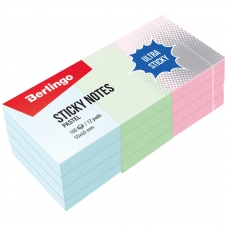 Самоклеящийся блок Berlingo /Ultra Sticky/, 50*40мм, 12 блоков по 100л, 3 пастельных цвета LSn_39001