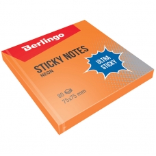 Самоклеящийся блок Berlingo /Ultra Sticky/, 75*75мм, 80л, оранжевый неон LSn_39204