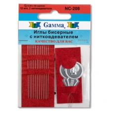 Для рукоделия и работы с бисером   /Gamma/   Иглы бисерные   сталь   NC-208  d 0.34 мм  12 шт с двумя нитковдевателями (10702070/061221/3014042/3, Китайская Народная Республика)