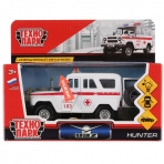 Машина металл свет-звук UAZ HUNTER СКОРАЯ 12 см, двери, багаж, инерц, кор. Технопарк в кор.2*36шт