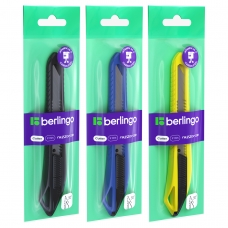 Нож канцелярский 9мм Berlingo /Razzor 100/, push-lock, ассорти, европодвес (10702070/140125/5016666/1, Китайская Народная Республика)